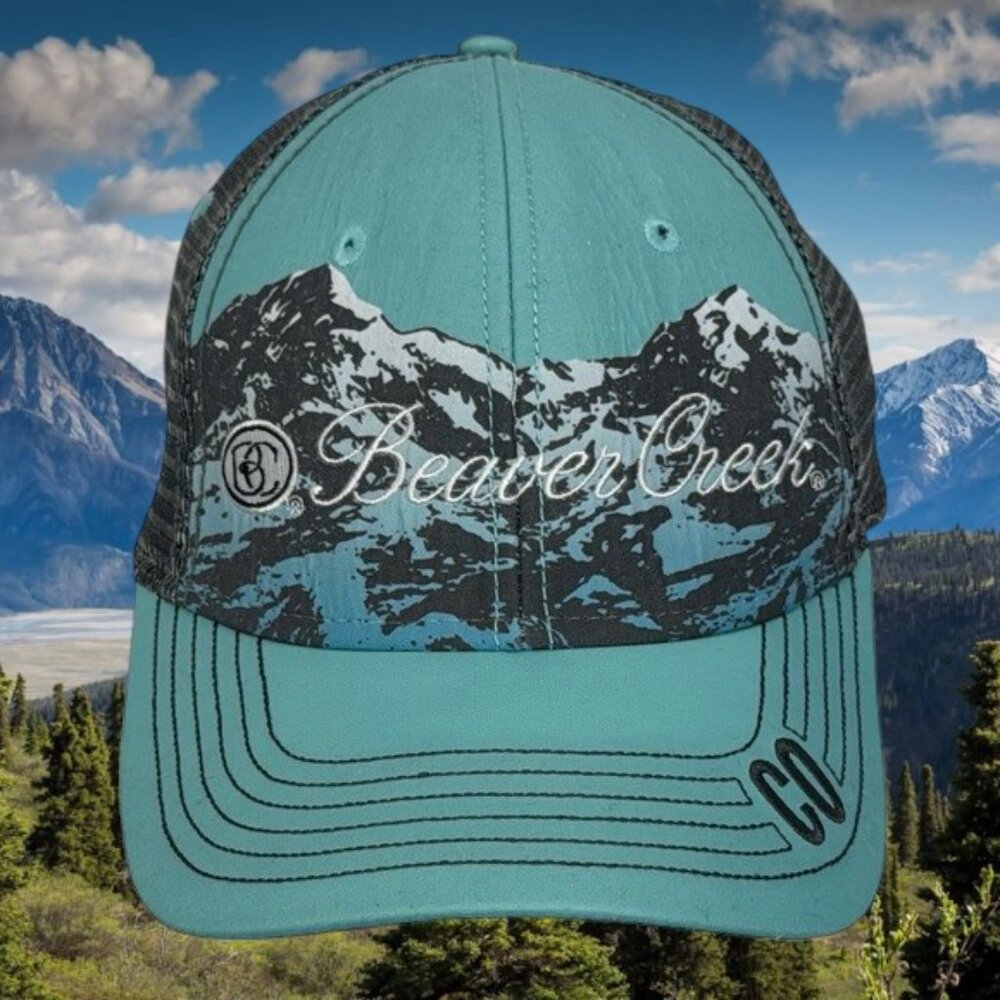 Beaver Creek Colorado Ski Turquoise Gray Graphic Mesh Trucker Snapback Hat Cap